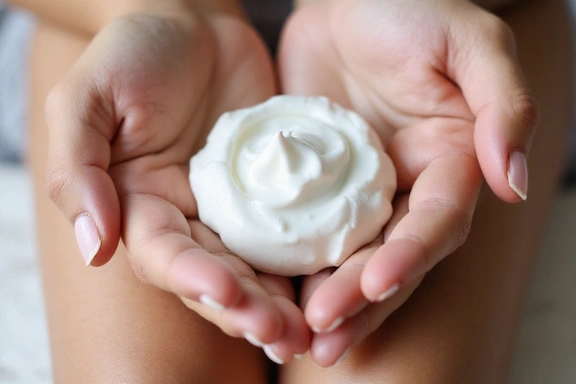 Hands gently moisturizing skin with a natural lotion